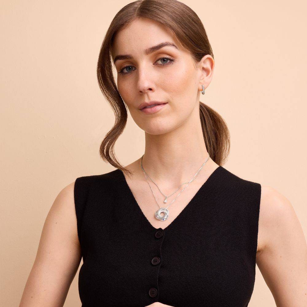 Russian Ring Necklace with Birthstones in 10K Solid White Gold