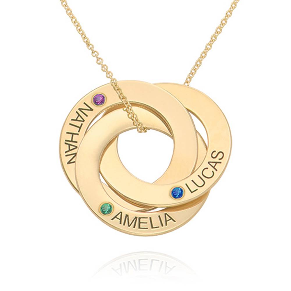 Birthstone Russian Ring Necklace with 3 Rings in 14K Yellow Gold