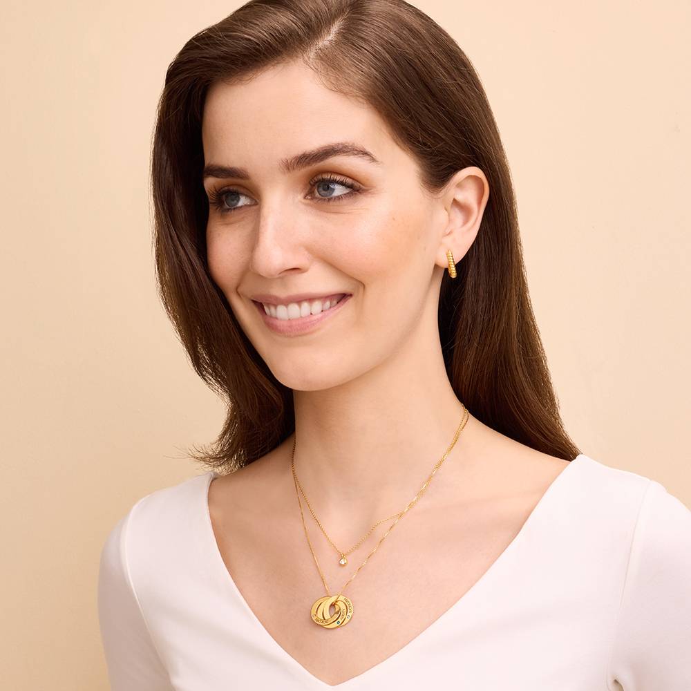 Birthstone Russian Ring Necklace with 3 Rings in 18K Gold Plating