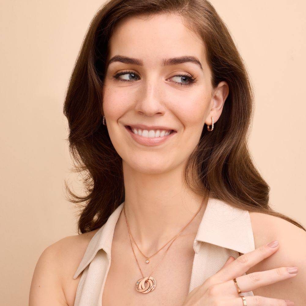 Birthstone Russian Ring Necklace with 3 Rings in 18K Rose Gold Plating