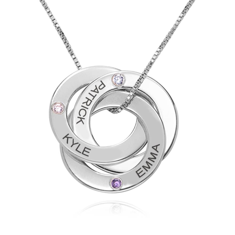 Birthstone Russian Ring Necklace with 3 Rings in Sterling Silver