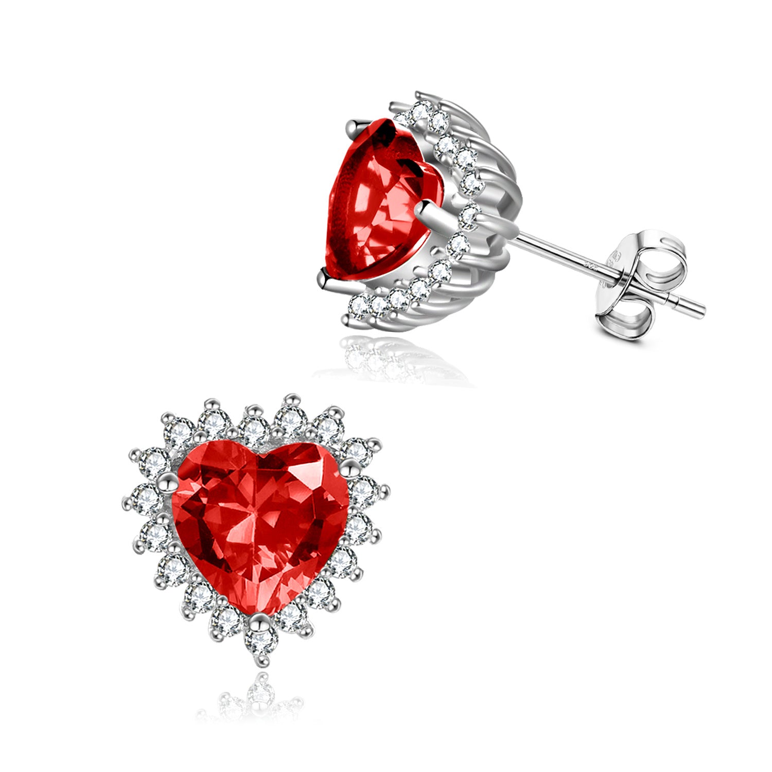 Sterling Silver Cubic Zirconia Heart Stud Earrings
