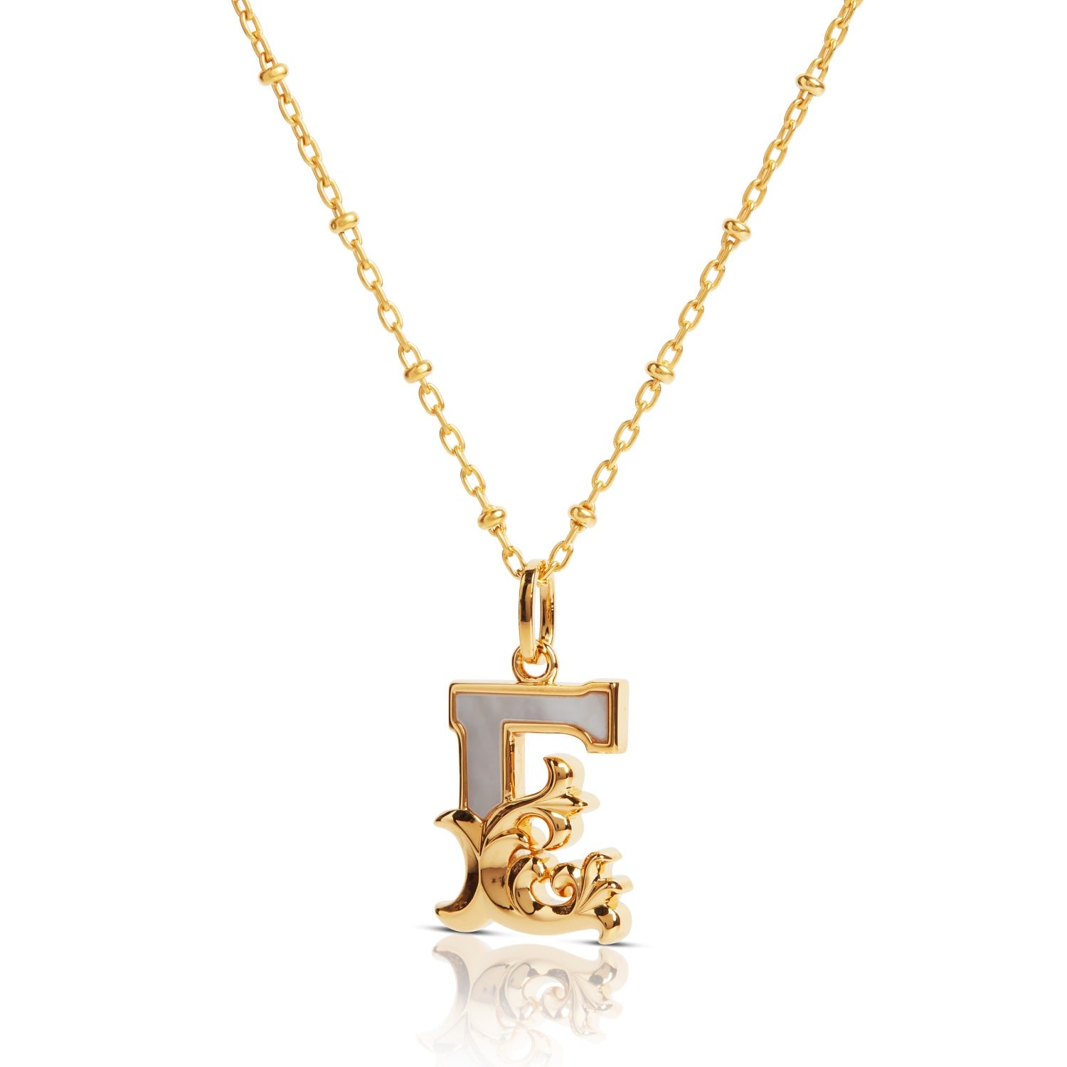 Gold Plated E Initial Necklace With Mother Of Pearl