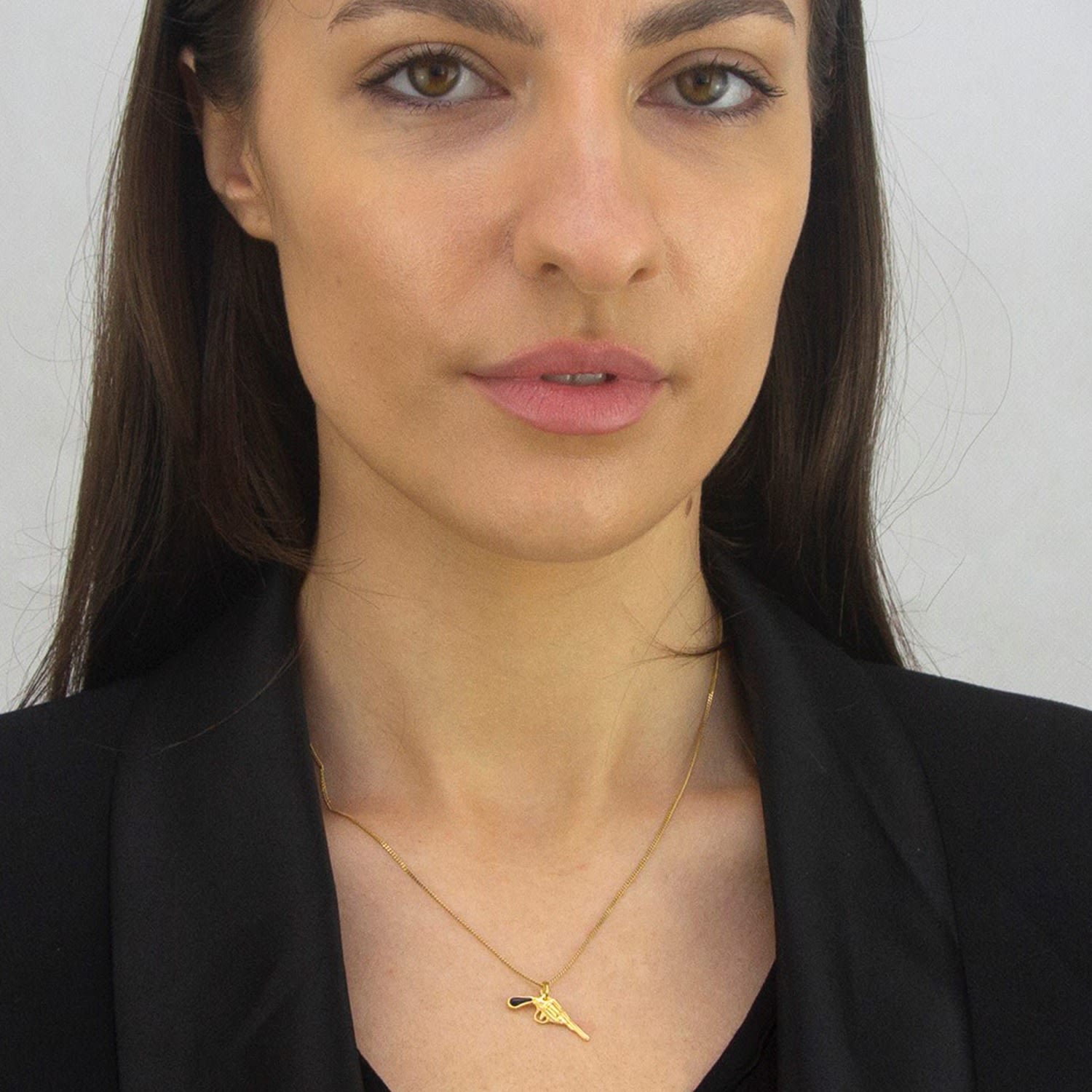 Black Enamel & Gold-Plated Mini Retro Pistol Pendant