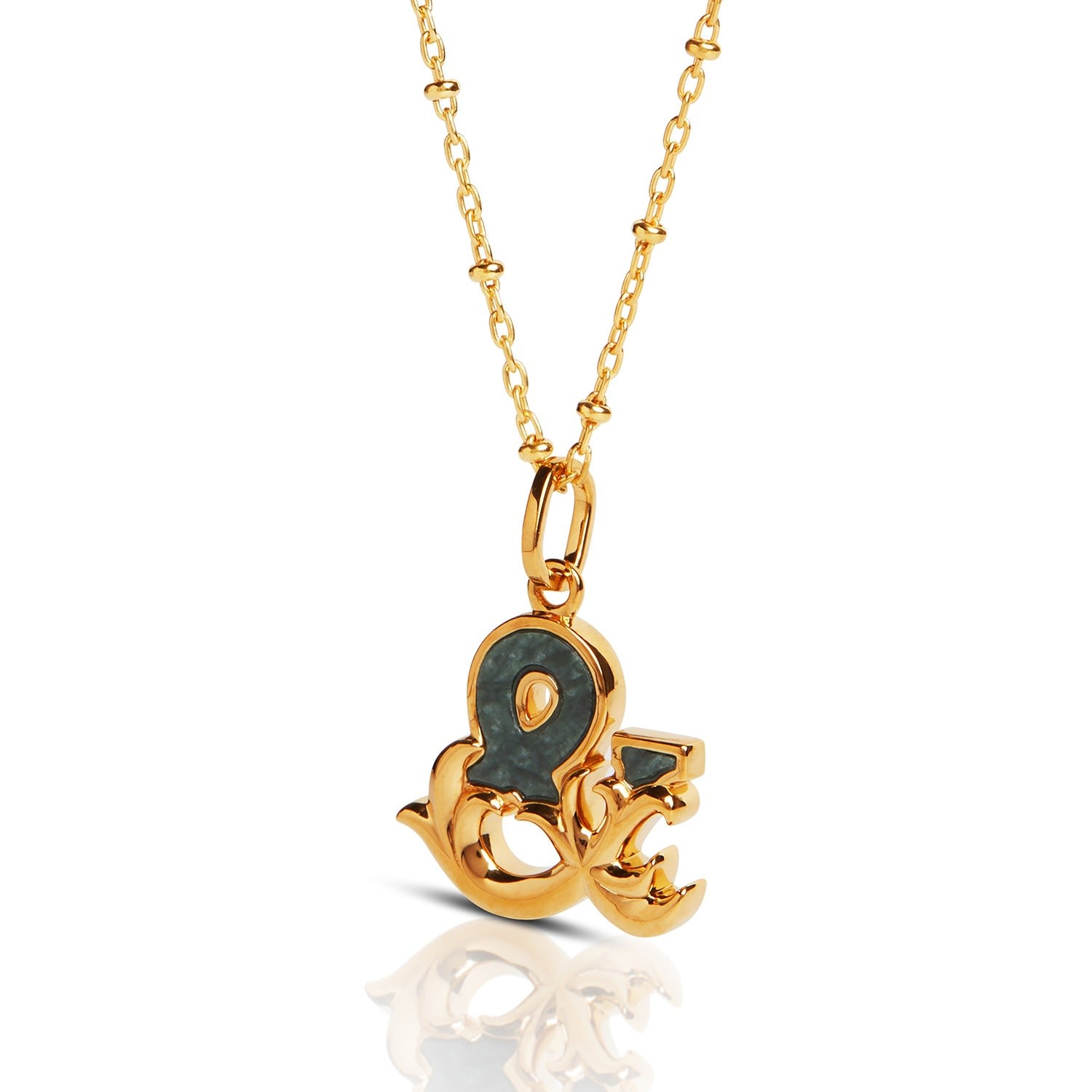 Gold Plated & Initial Necklace With Green Marble