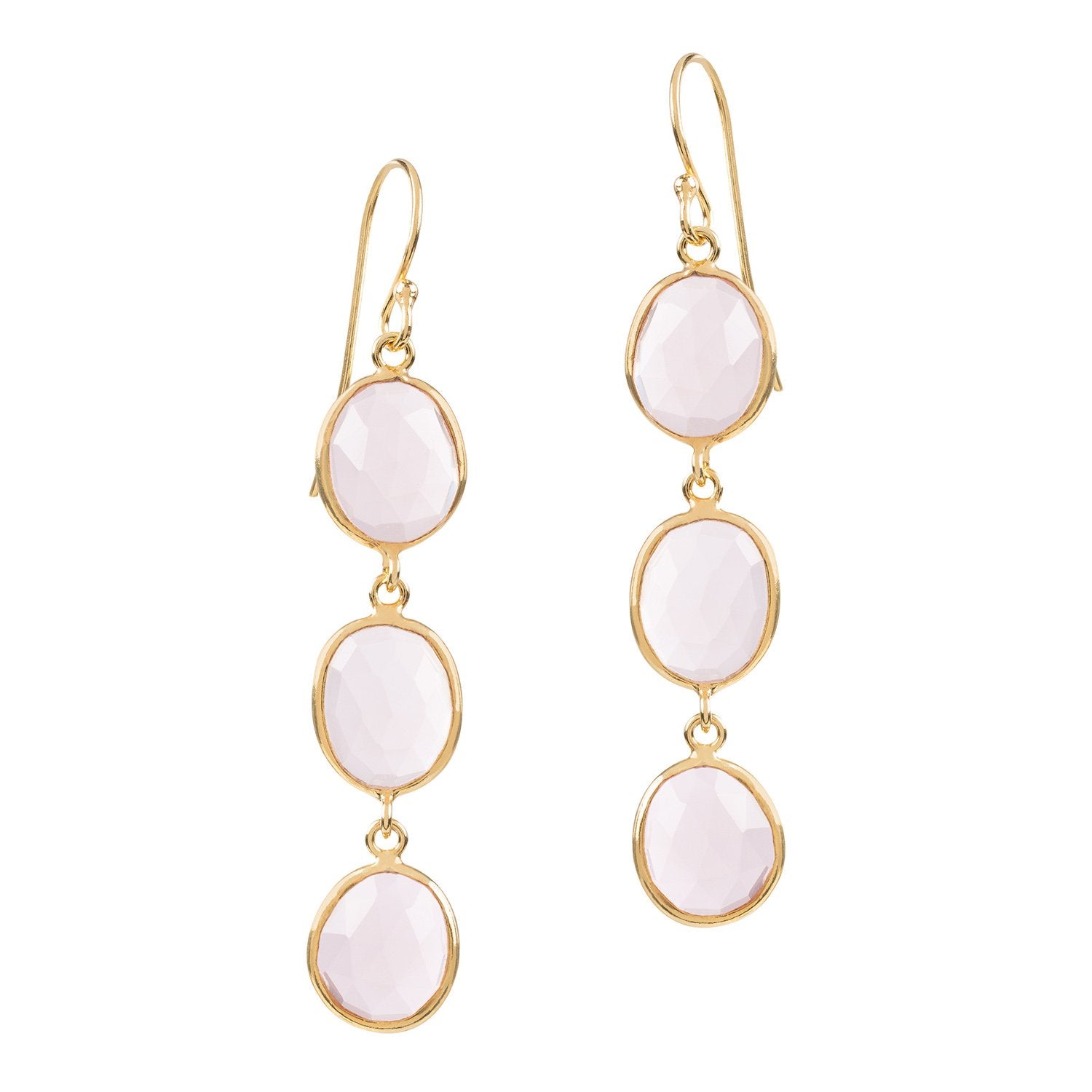 Sophia Triple Pink Quartz Dangle Gold Earrings