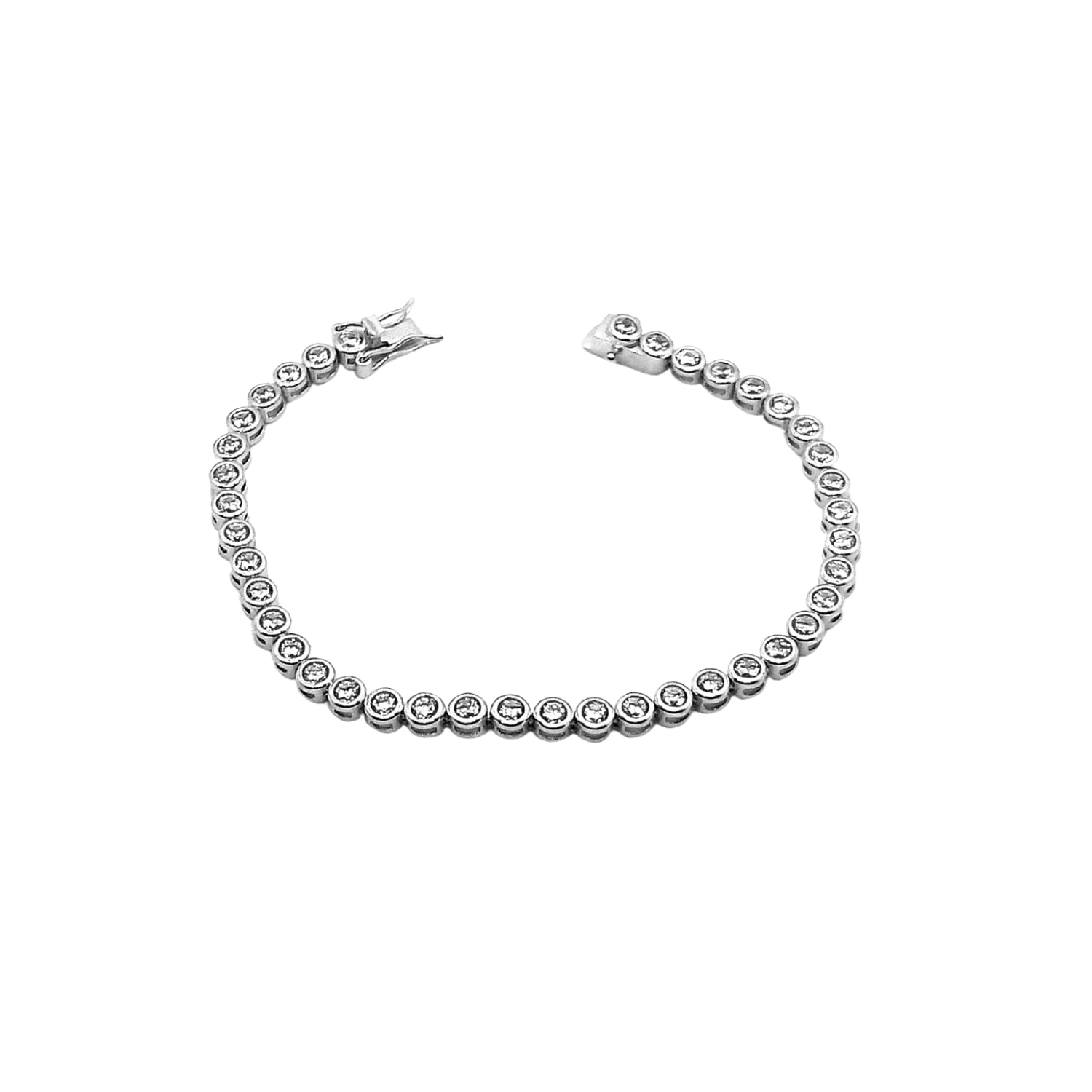 Sterling Silver Circle Round Tennis Bracelet - White