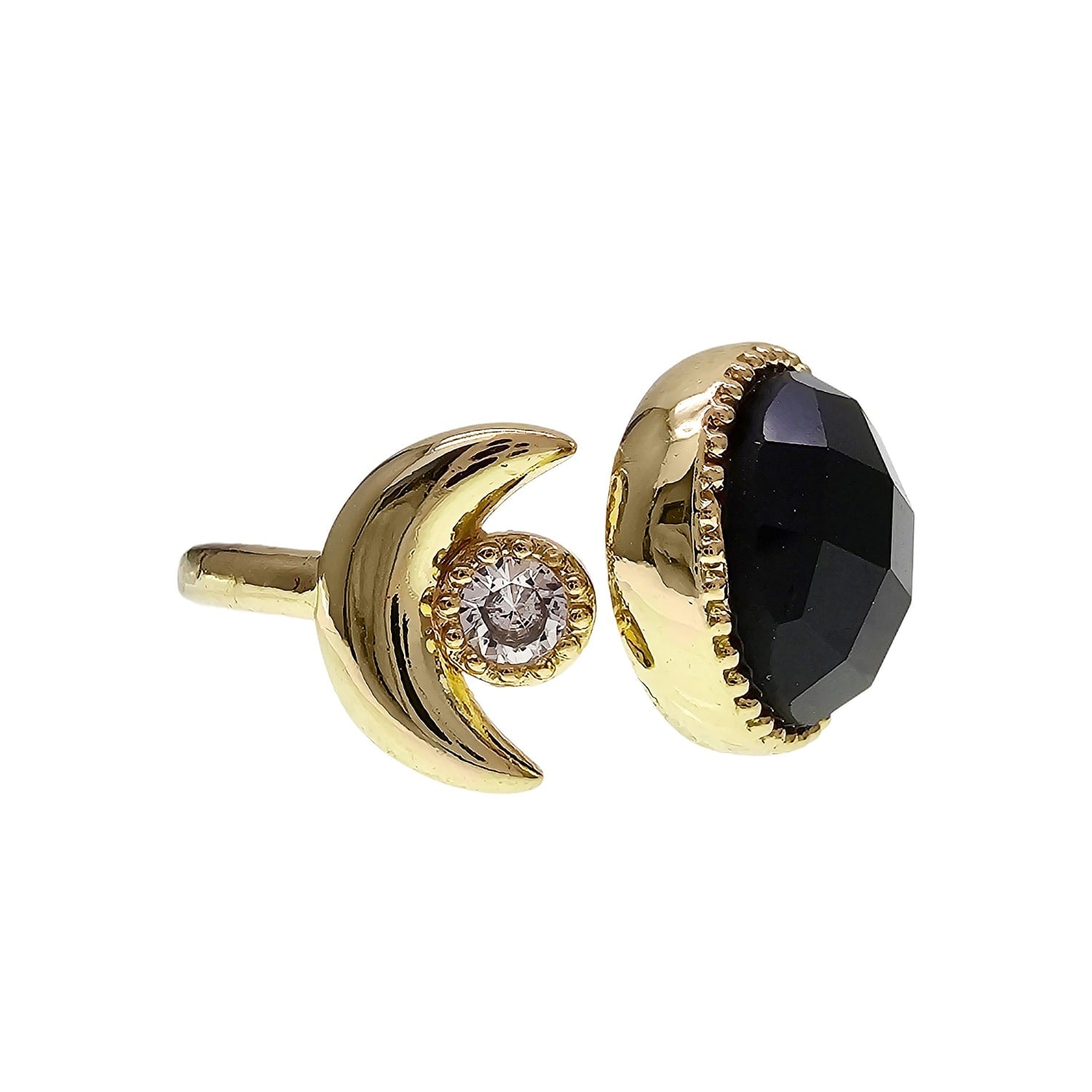 Black Agate And Zircon Open Ring