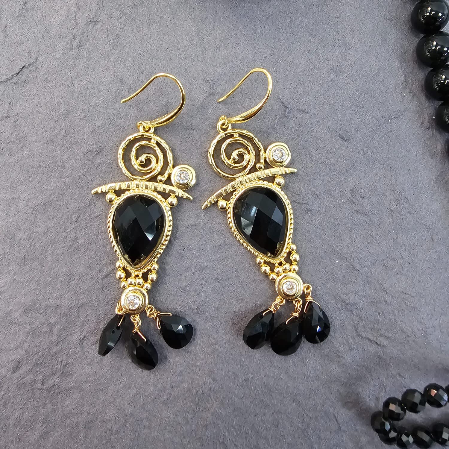 Black Agate Chandelier Earrings