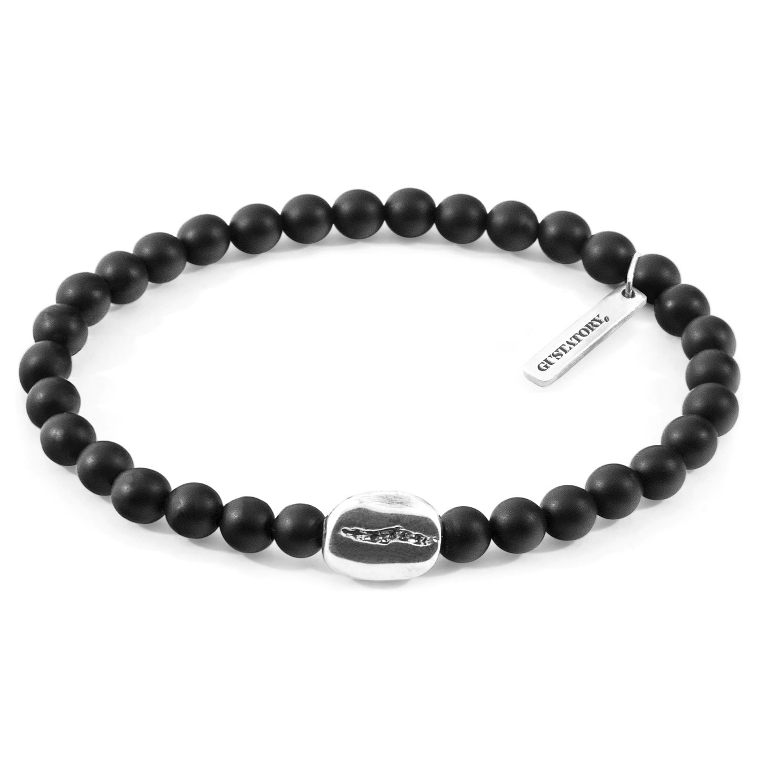 Black Agate Gustatory Coffee Bean Silver & Stone Bracelet