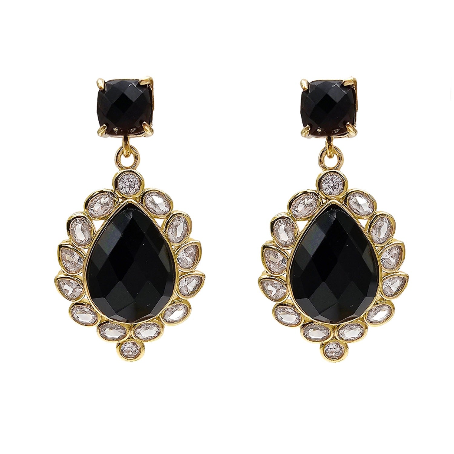 Black Agate Settings Statement Earrings