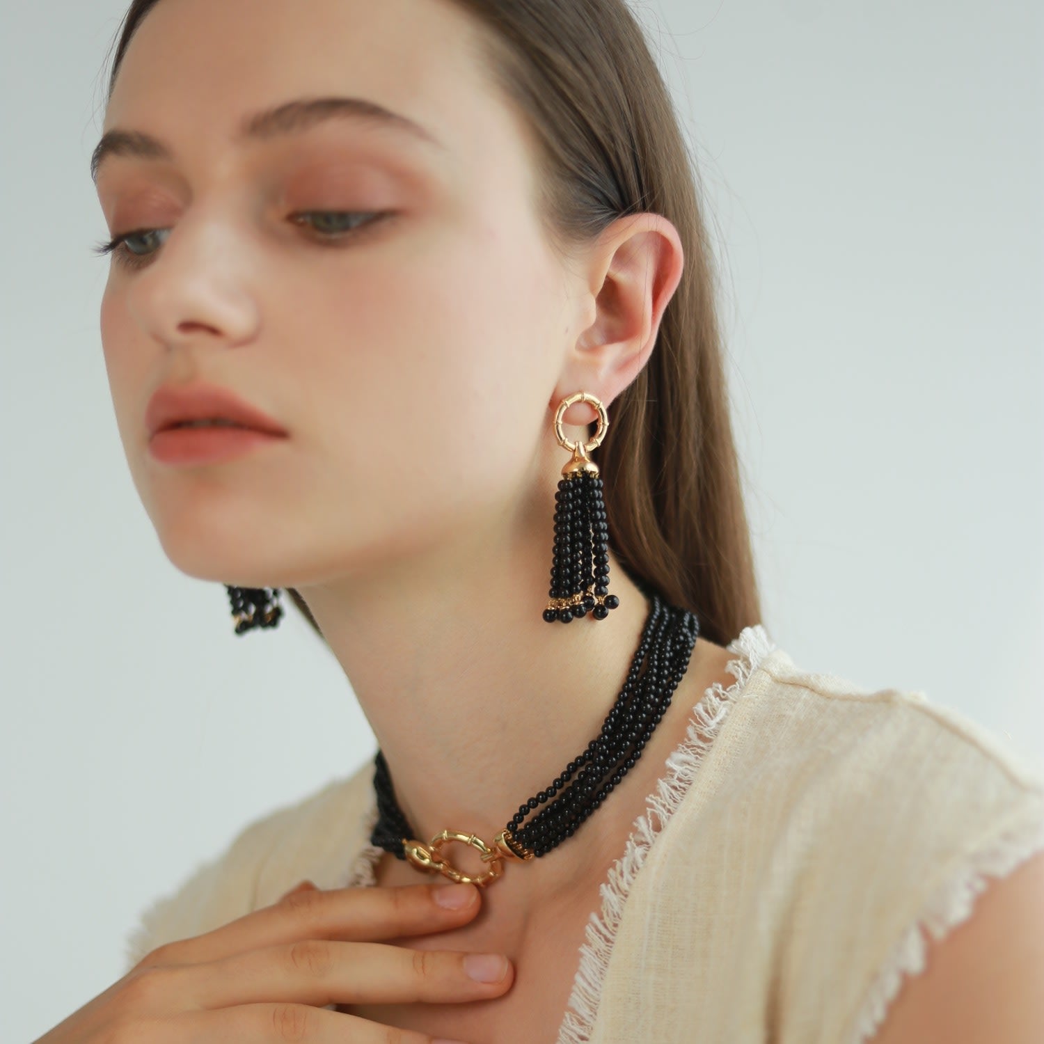 Black Agate Tassel Necklace