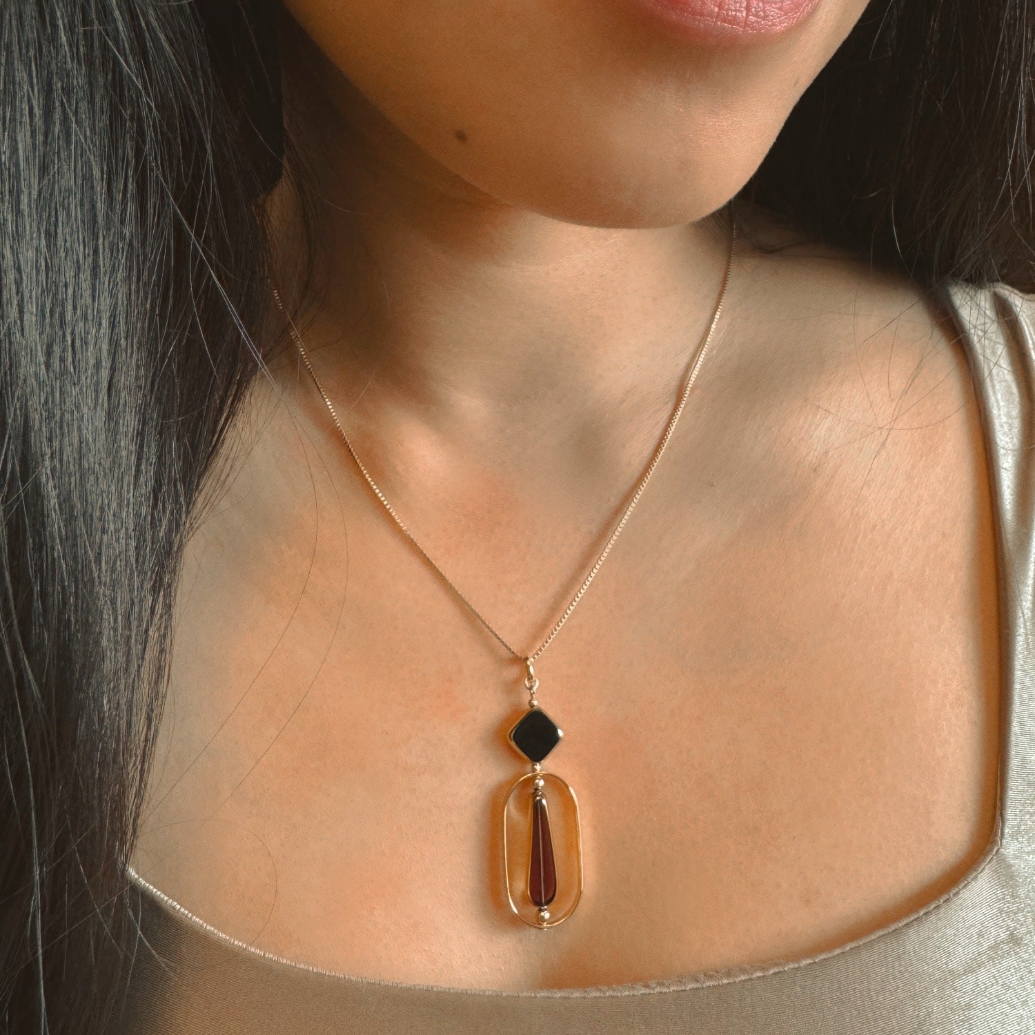 Black And Burgundy Art Deco Necklace