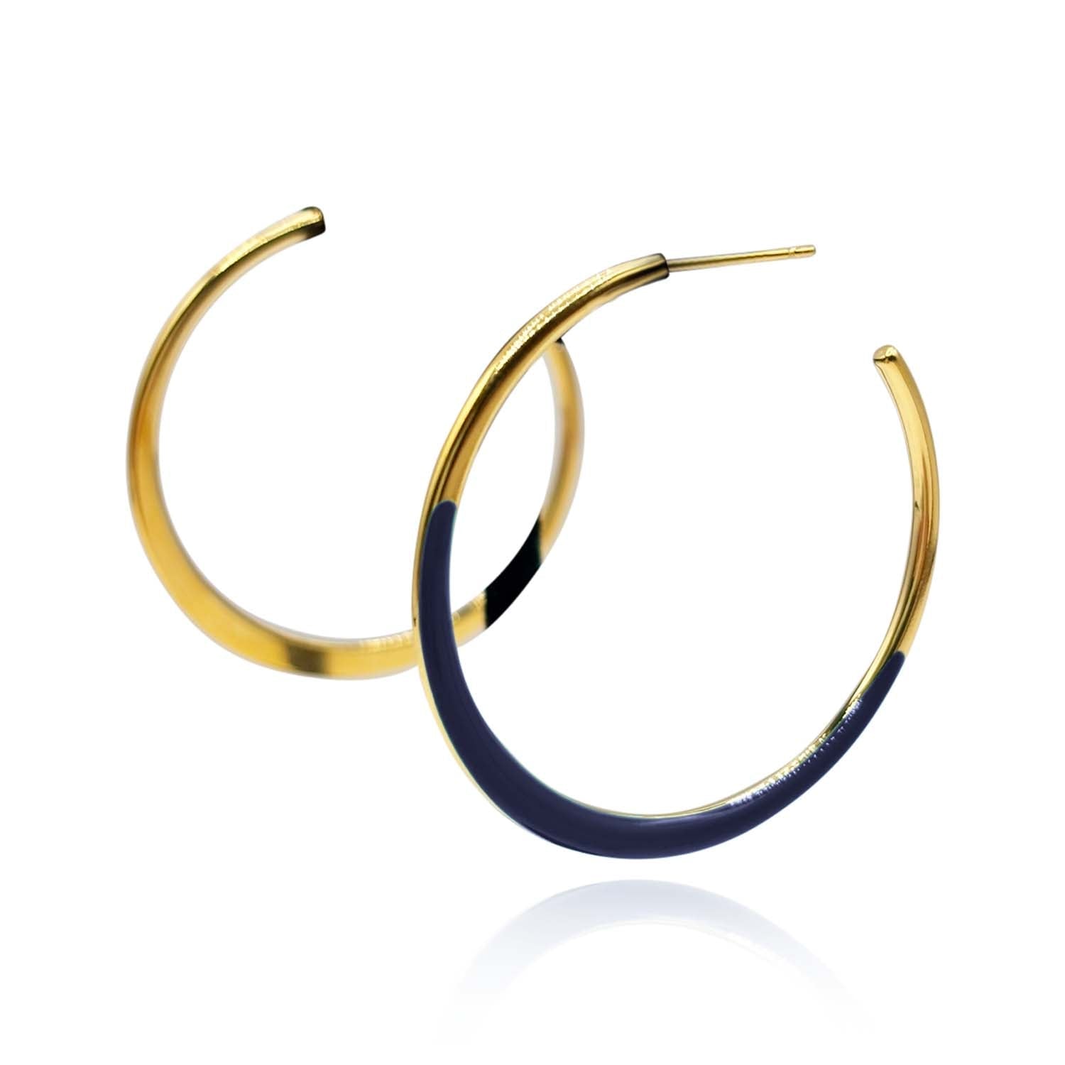 Gold And Black Enamel Hoop Earrings