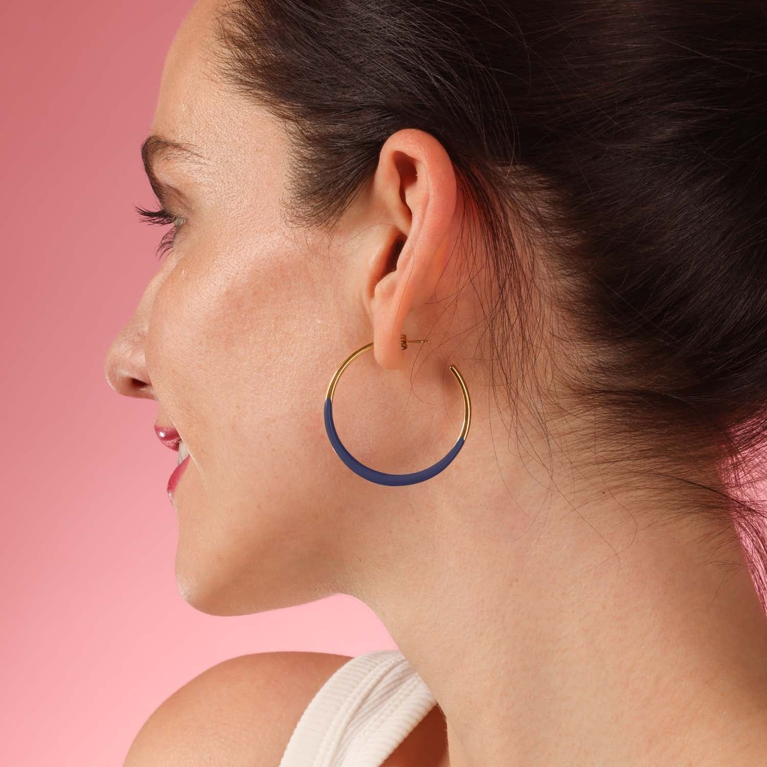 Gold And Black Enamel Hoop Earrings