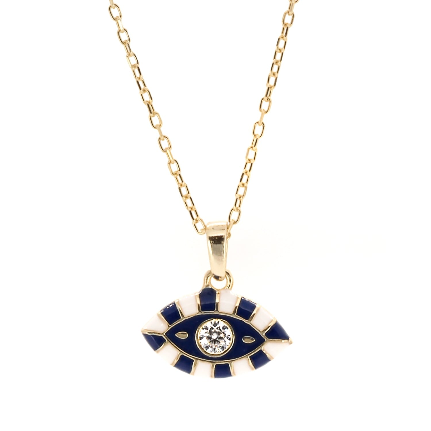 Evil Eye Design Enamel Pendant Necklace - Black