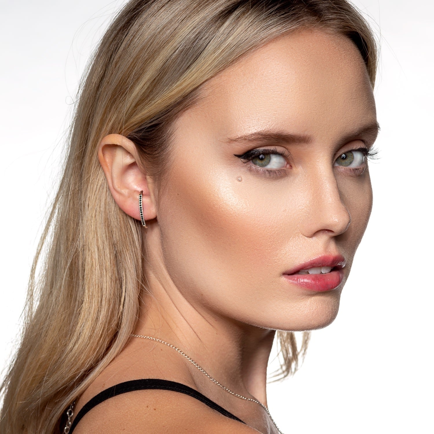 Black Baguette Suspension Hoops- Silver