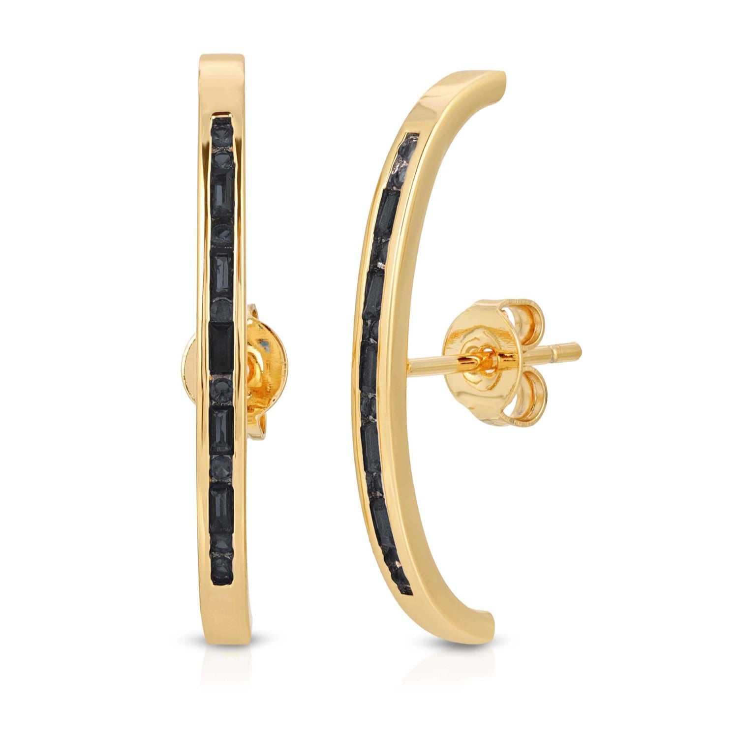 Black Baguette Suspension Hoops- Gold