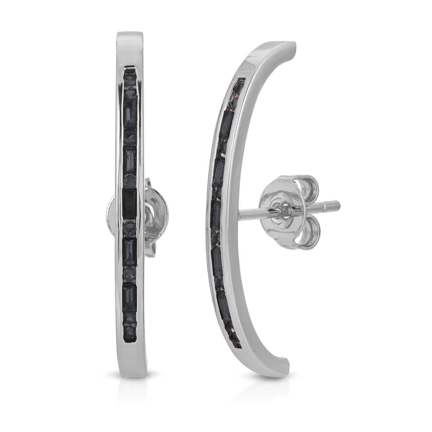 Black Baguette Suspension Hoops- Silver