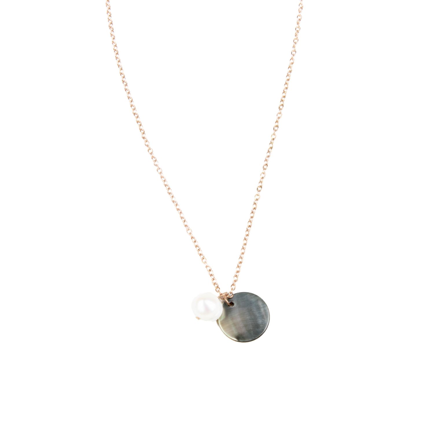 Black Disc And Pearl Mother-Of-Pearl Necklace
