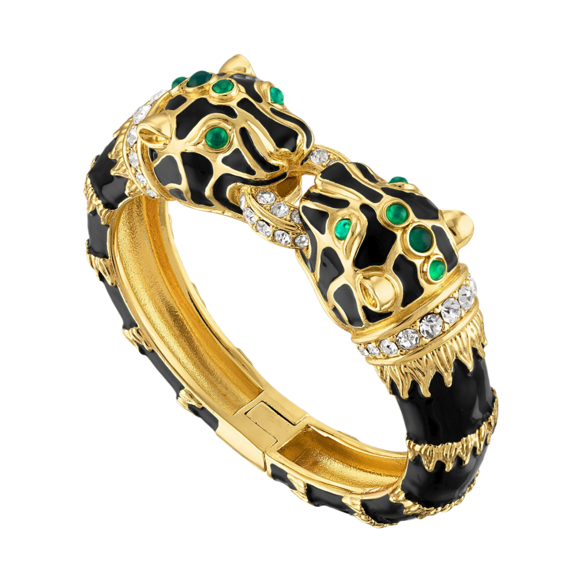 Black Enamel Double Panther Bracelet