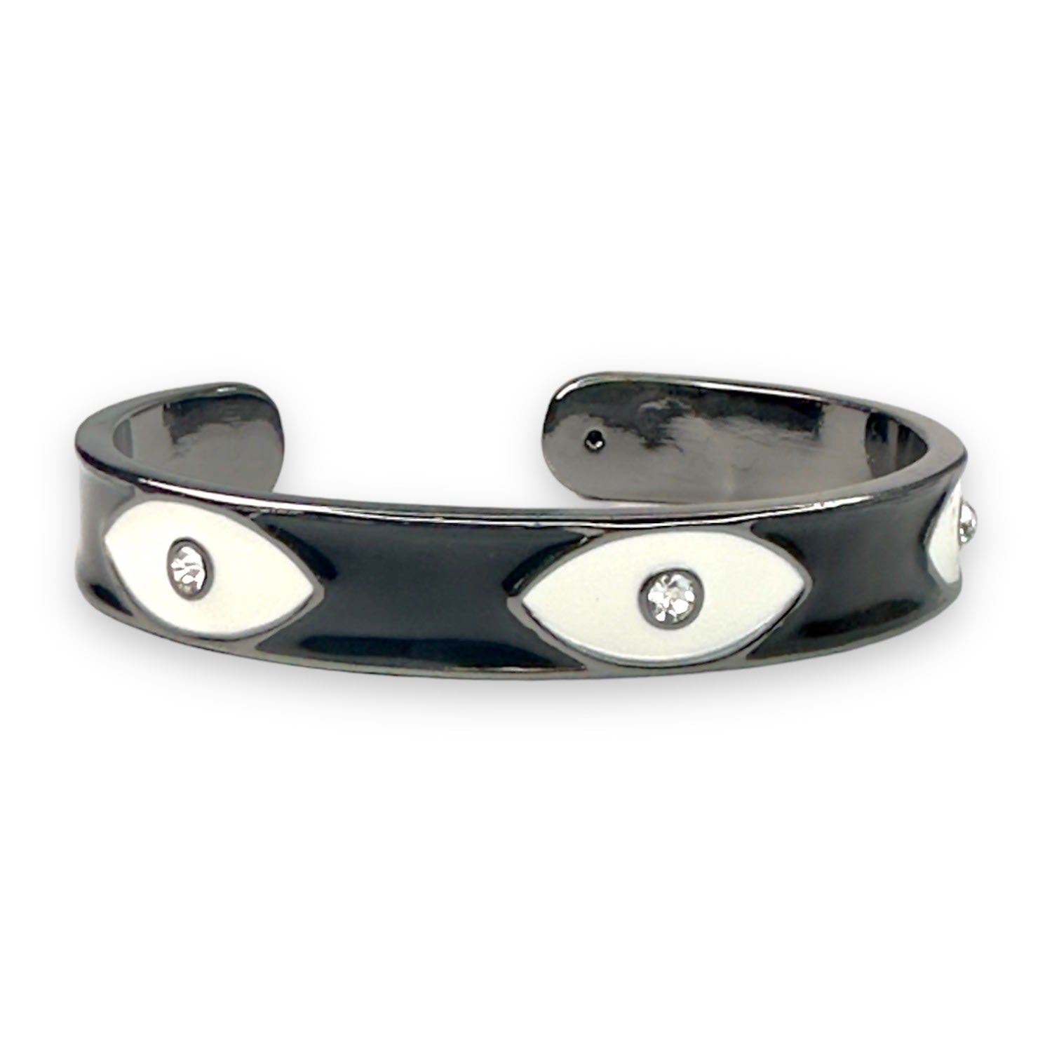 Evil Eye Adjustable Cuff Bracelet In Black Enamel