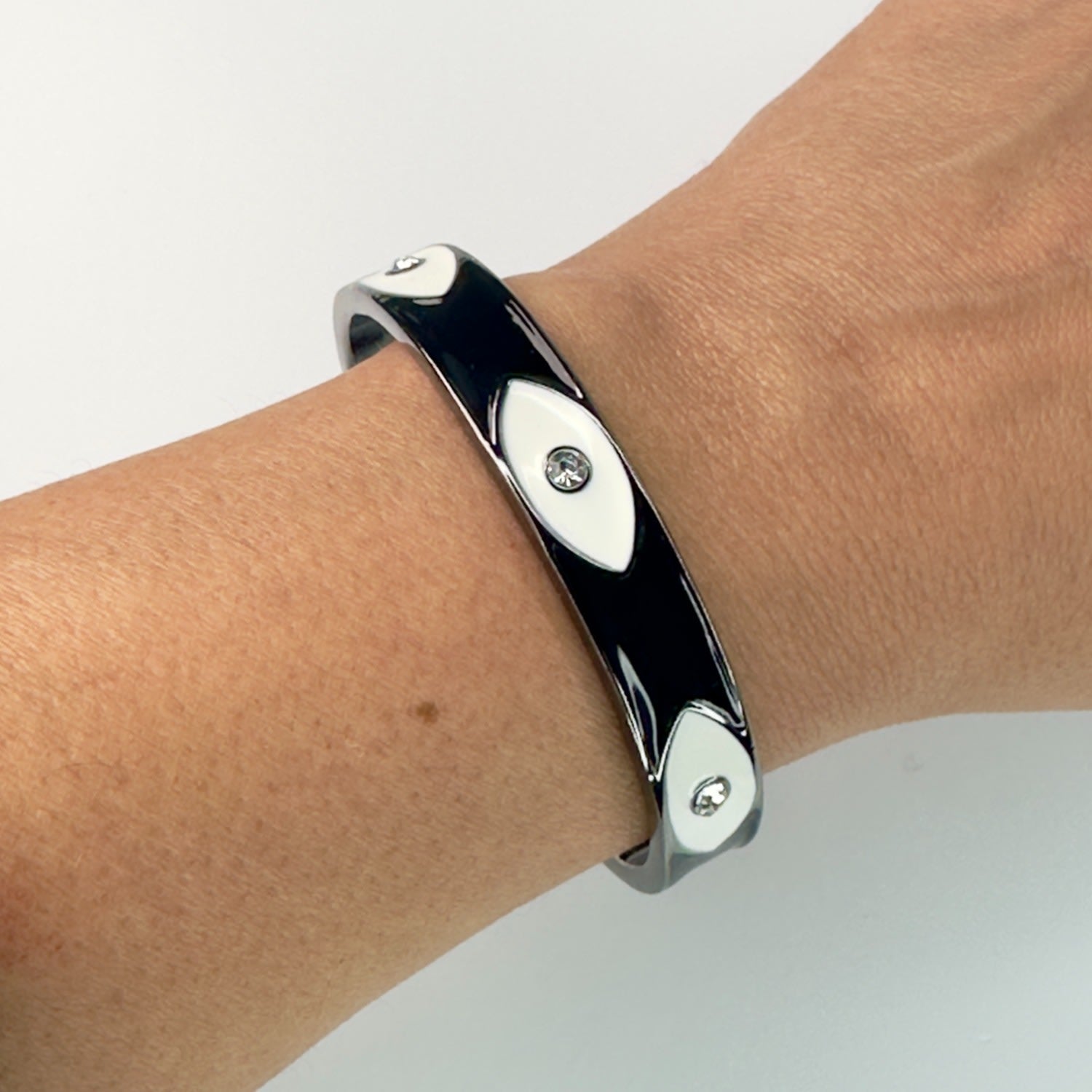 Evil Eye Adjustable Cuff Bracelet In Black Enamel