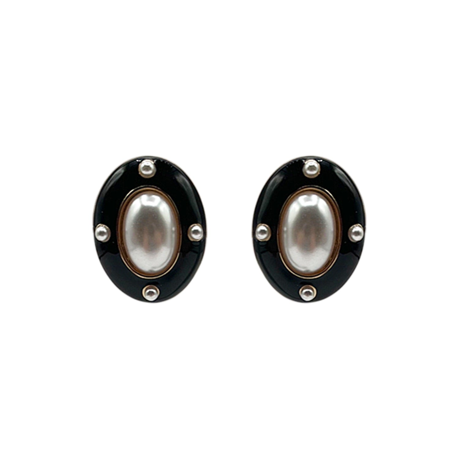 Black Enamel Oval Clip Earrings