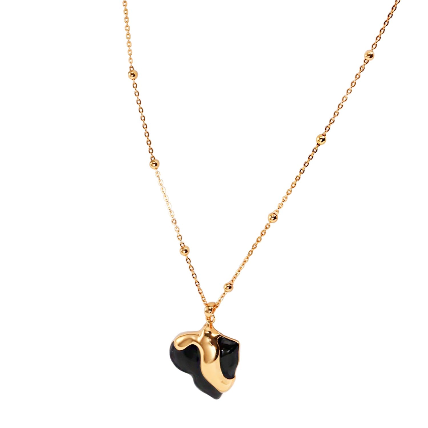 Black Glaze Heart Pendent Silver Plated Gold Necklace