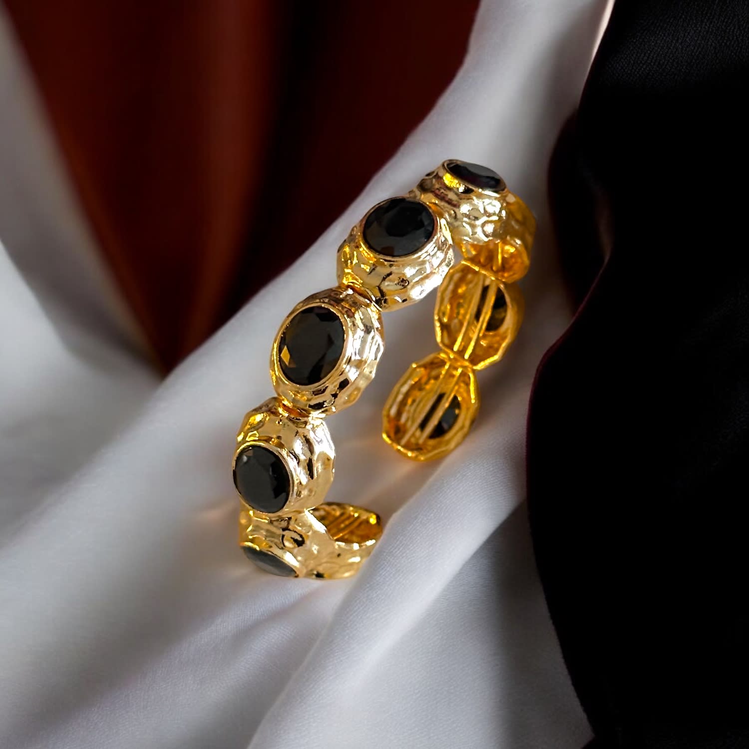 Black Handcuff Gold Bracelet