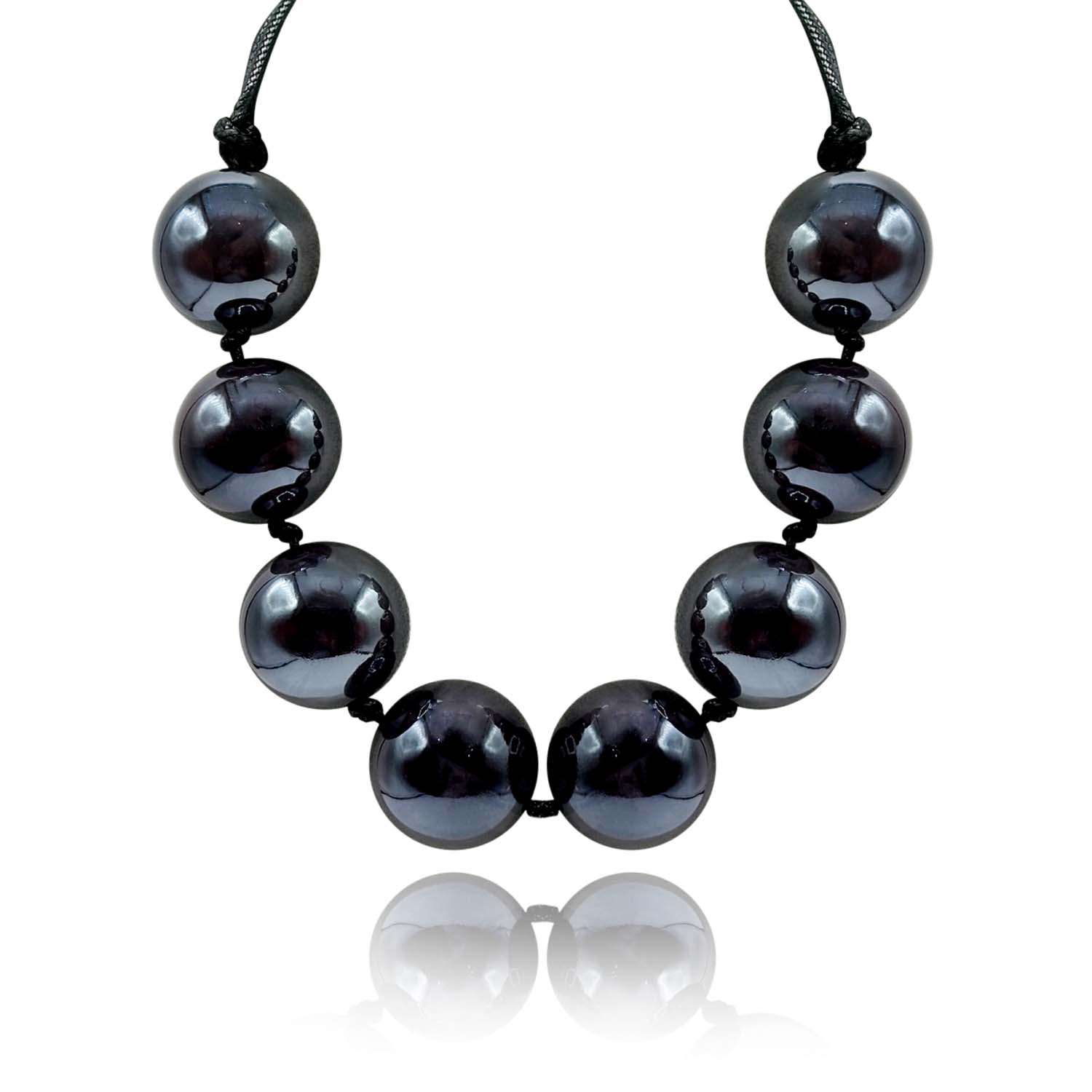 Black-Hematite Marbled Knotted Resin Bead Necklace