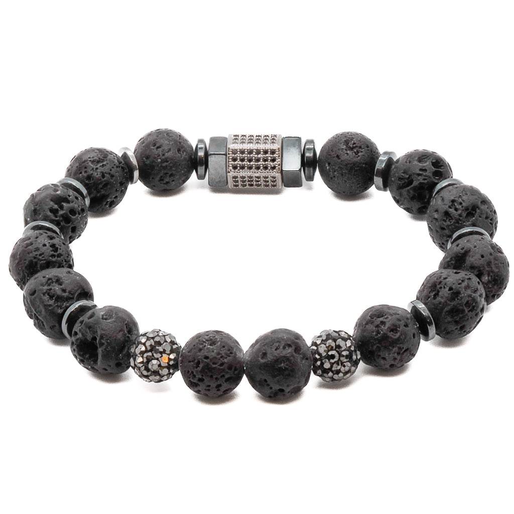 Black Lava And Swarovski Crystal Bracelet - Black