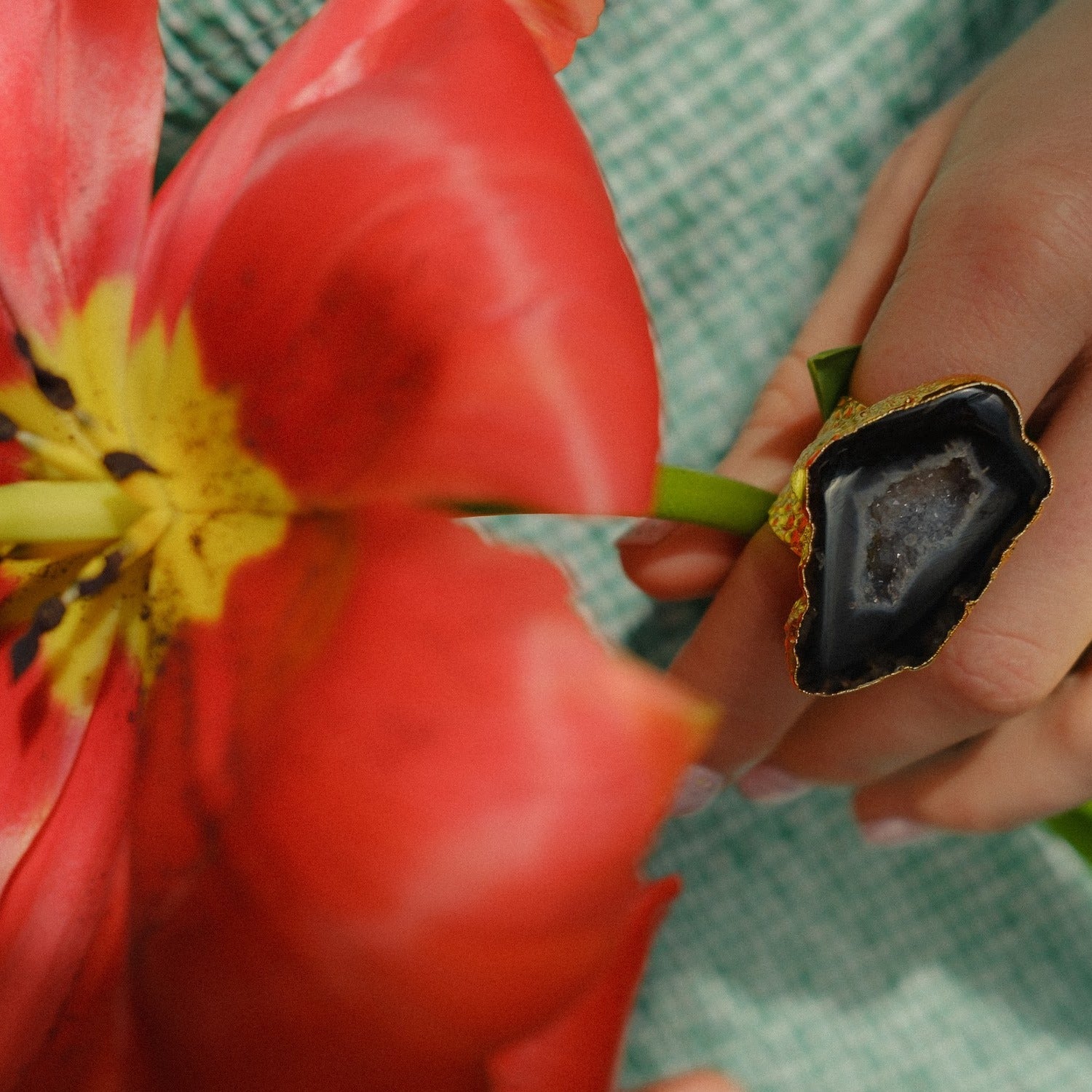 Black Mega Gemstone Gold Statement Ring