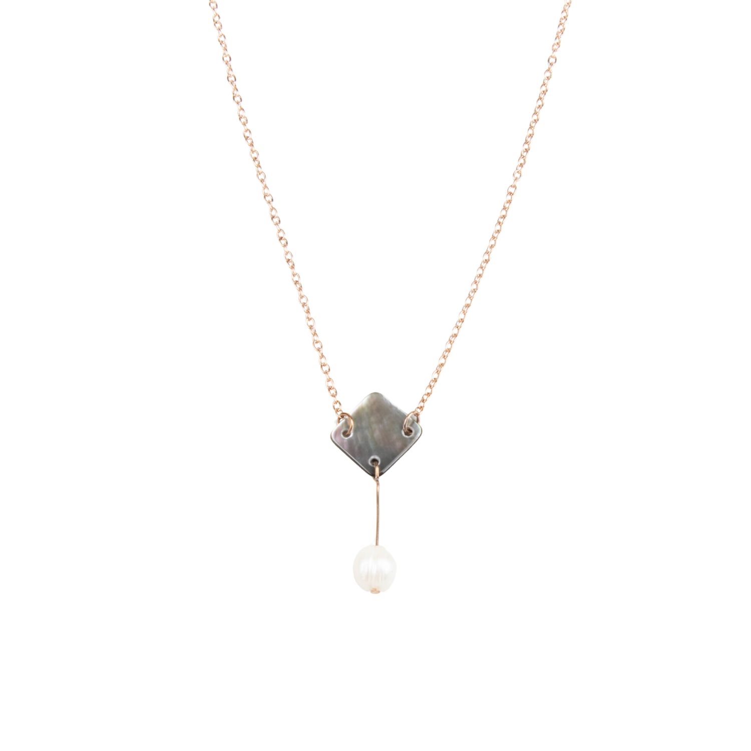 Black Mother-Of-Pearl Necklace - Diamond And Pearl Drop