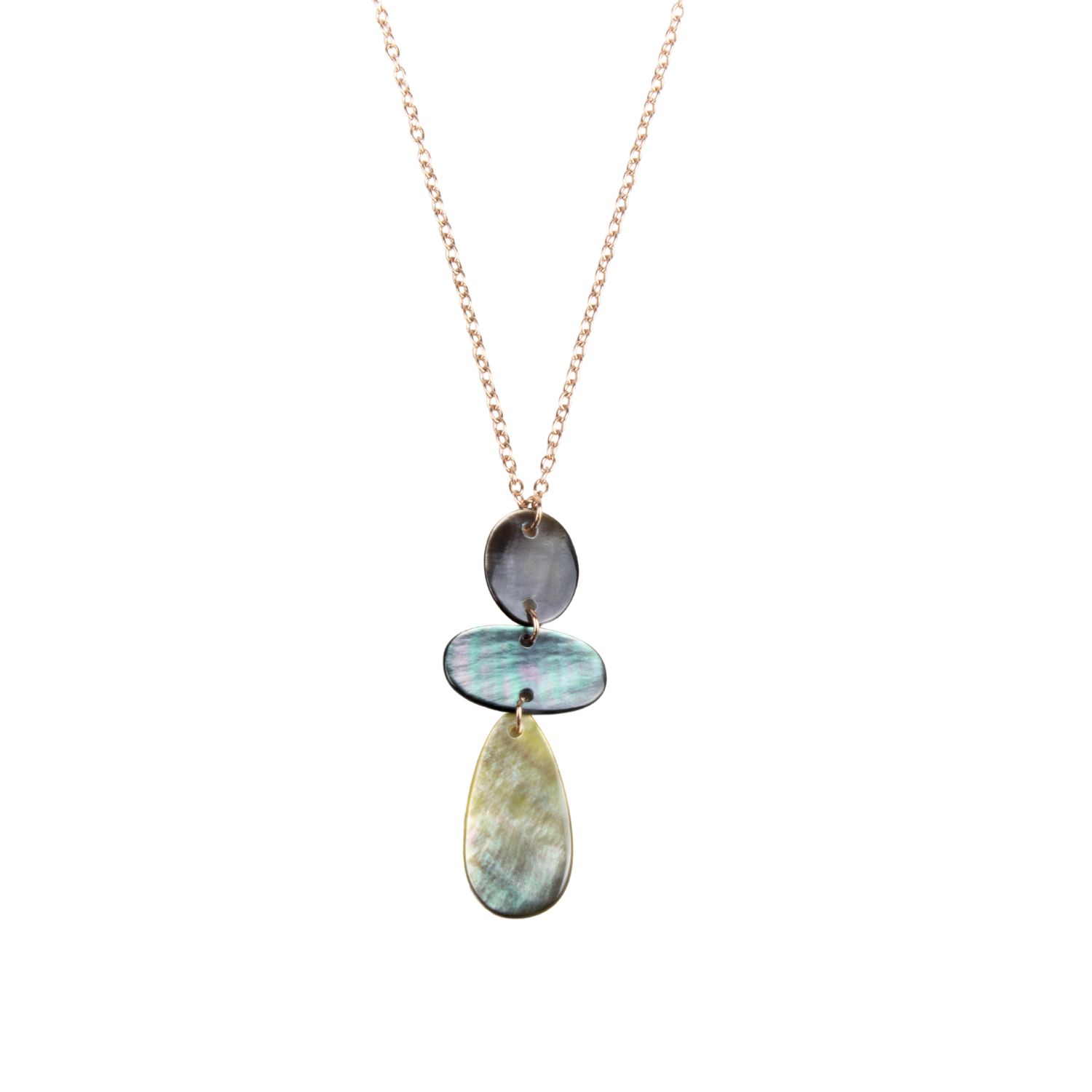 Black Mother-Of-Pearl Raindrop Necklace With Rose Gold Chain
