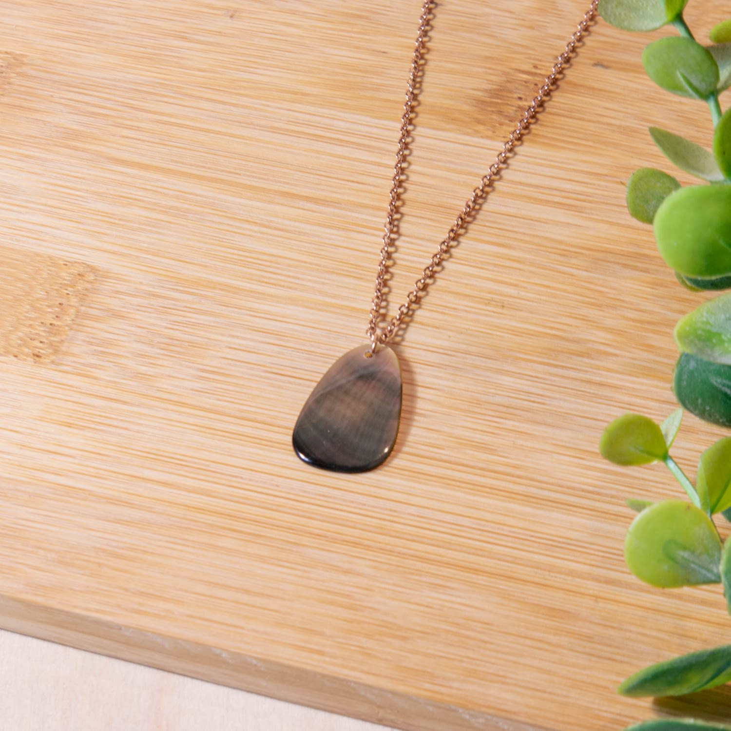 Black Mother-Of-Pearl Trapezoid Necklace With Rose Gold Chain