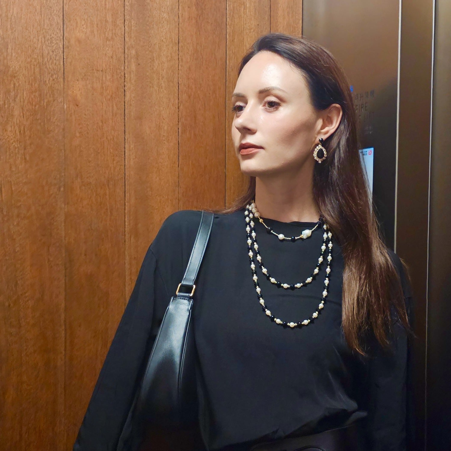 Black Obsidian And White Pearls Double Layers Bracelet Or Choker