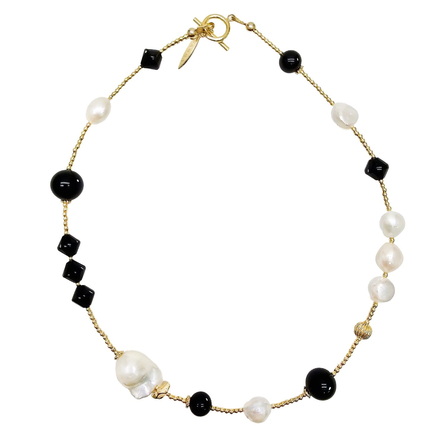 Black Obsidian And White Pearls Double Layers Bracelet Or Choker