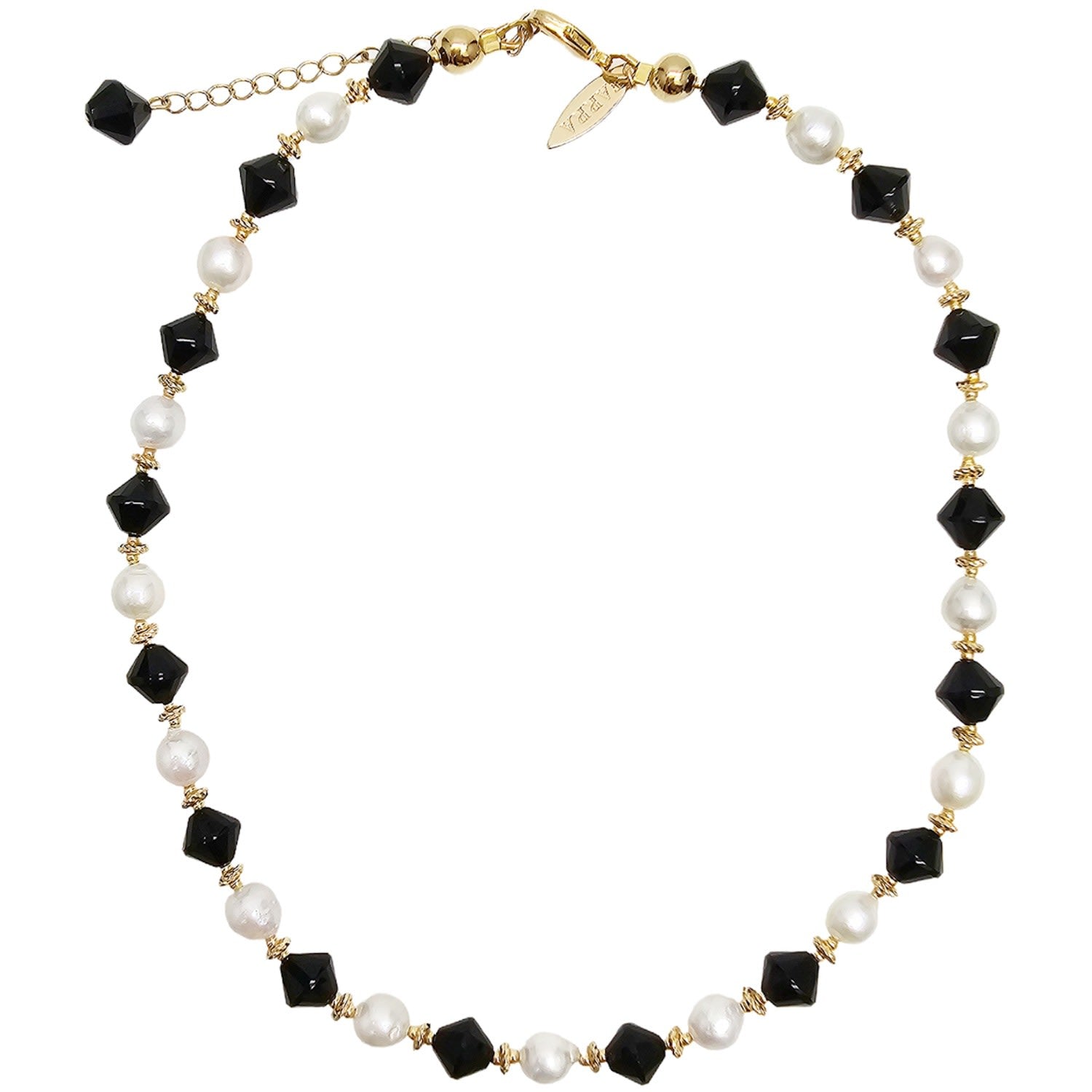 Black Obsidian And White Pearls Short Necklace