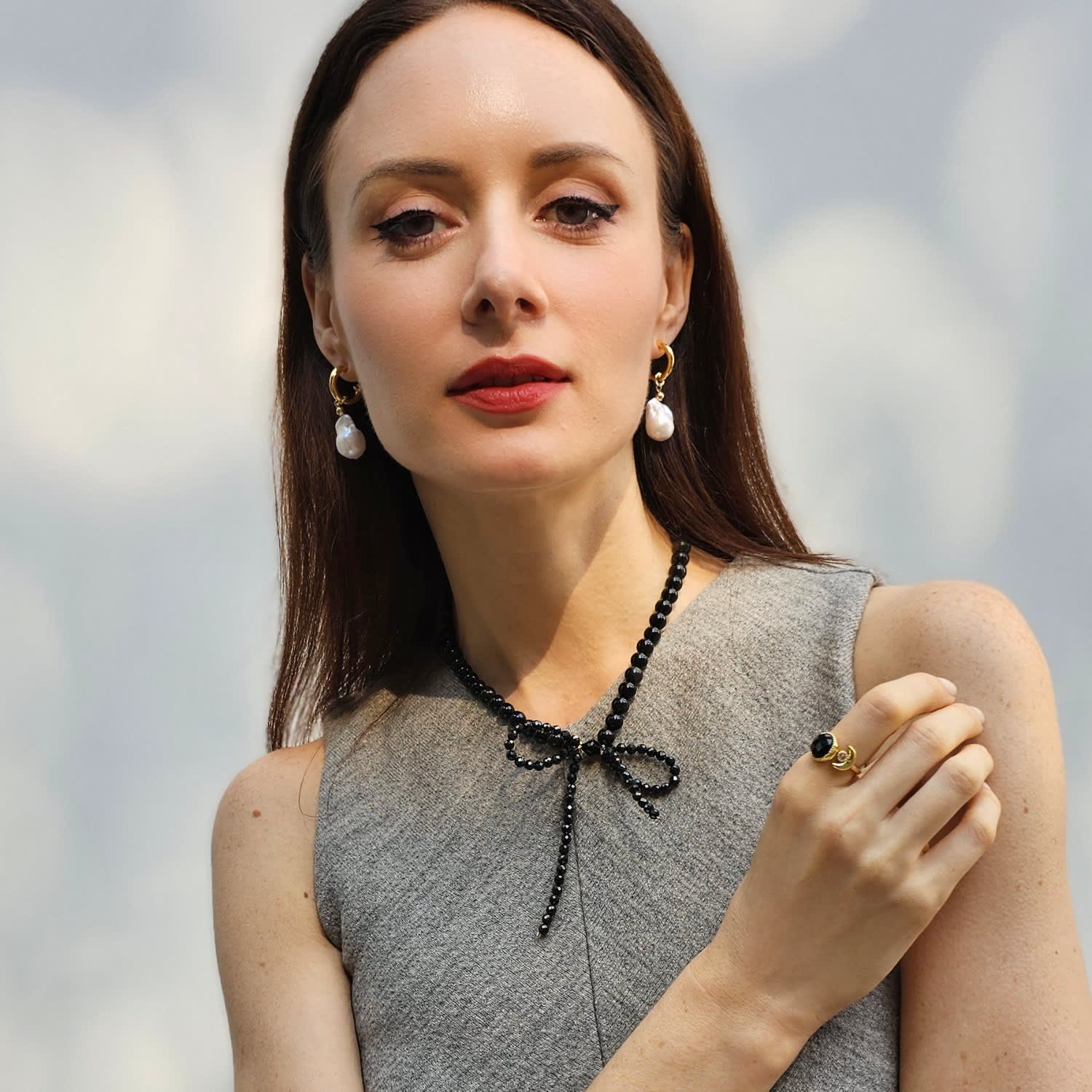 Black Obsidian Butterfly Knot Statement Necklace