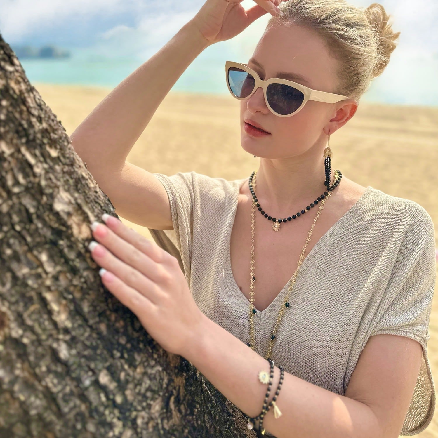 Black Obsidian With Evil Eye Pendant Choker