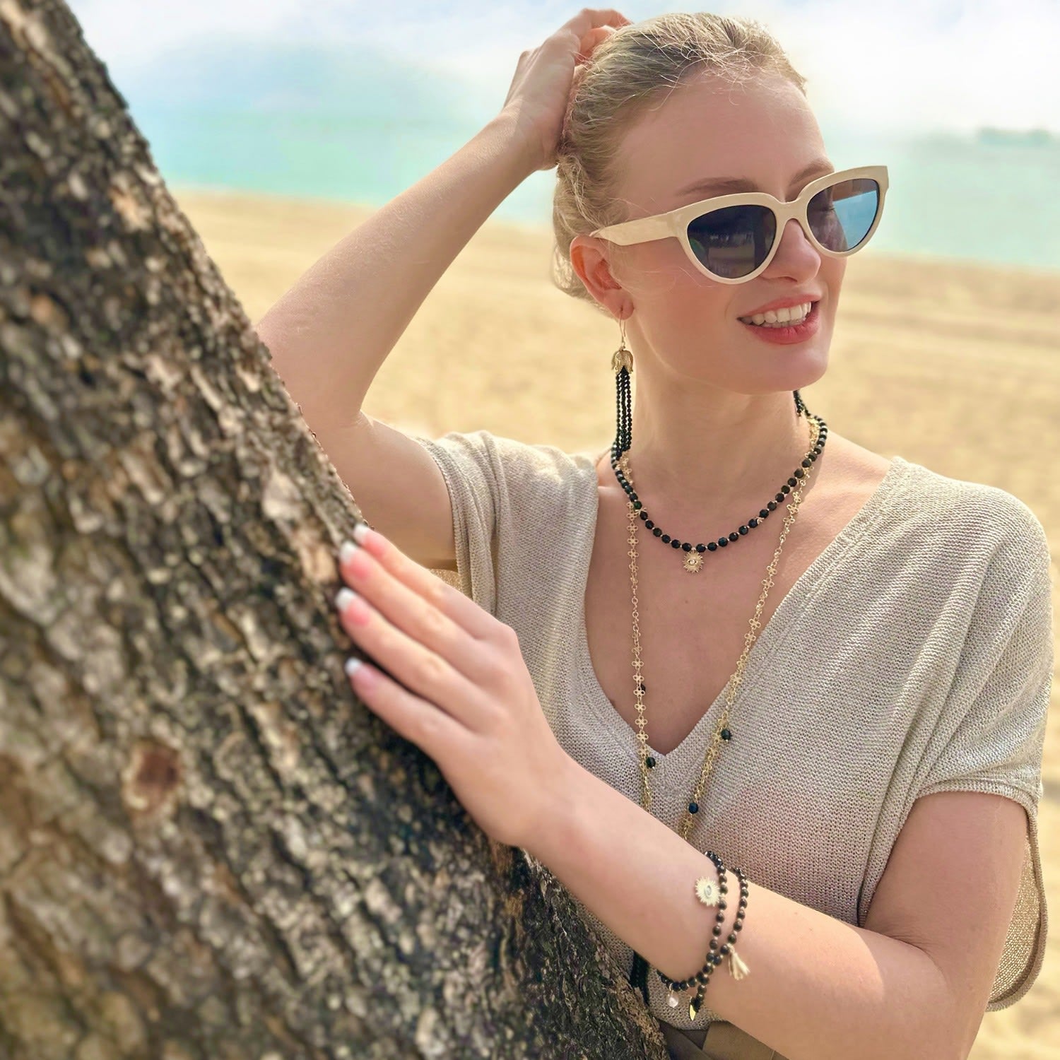 Black Obsidian With Tassel Chain Necklace