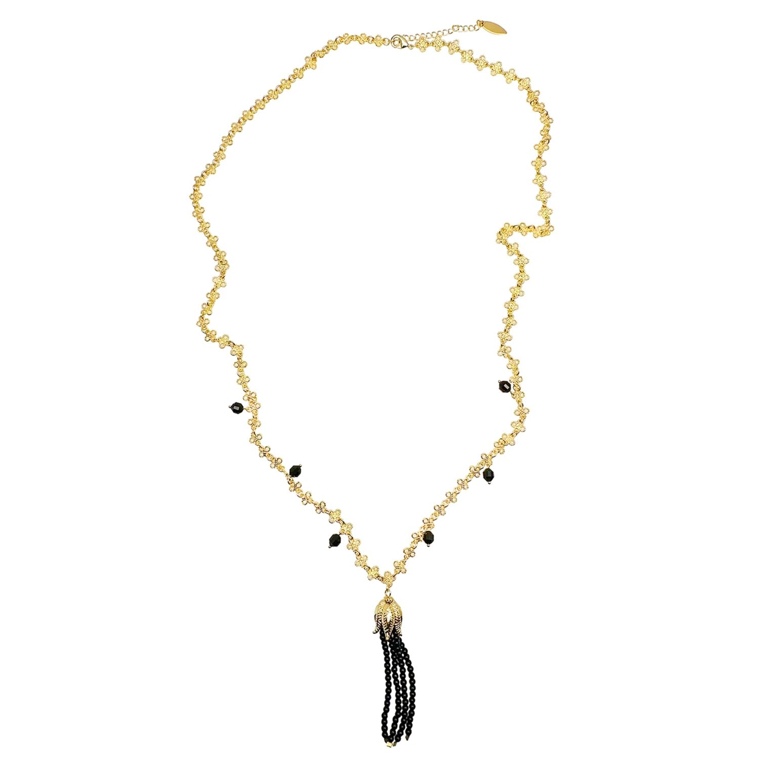 Black Obsidian With Tassel Chain Necklace