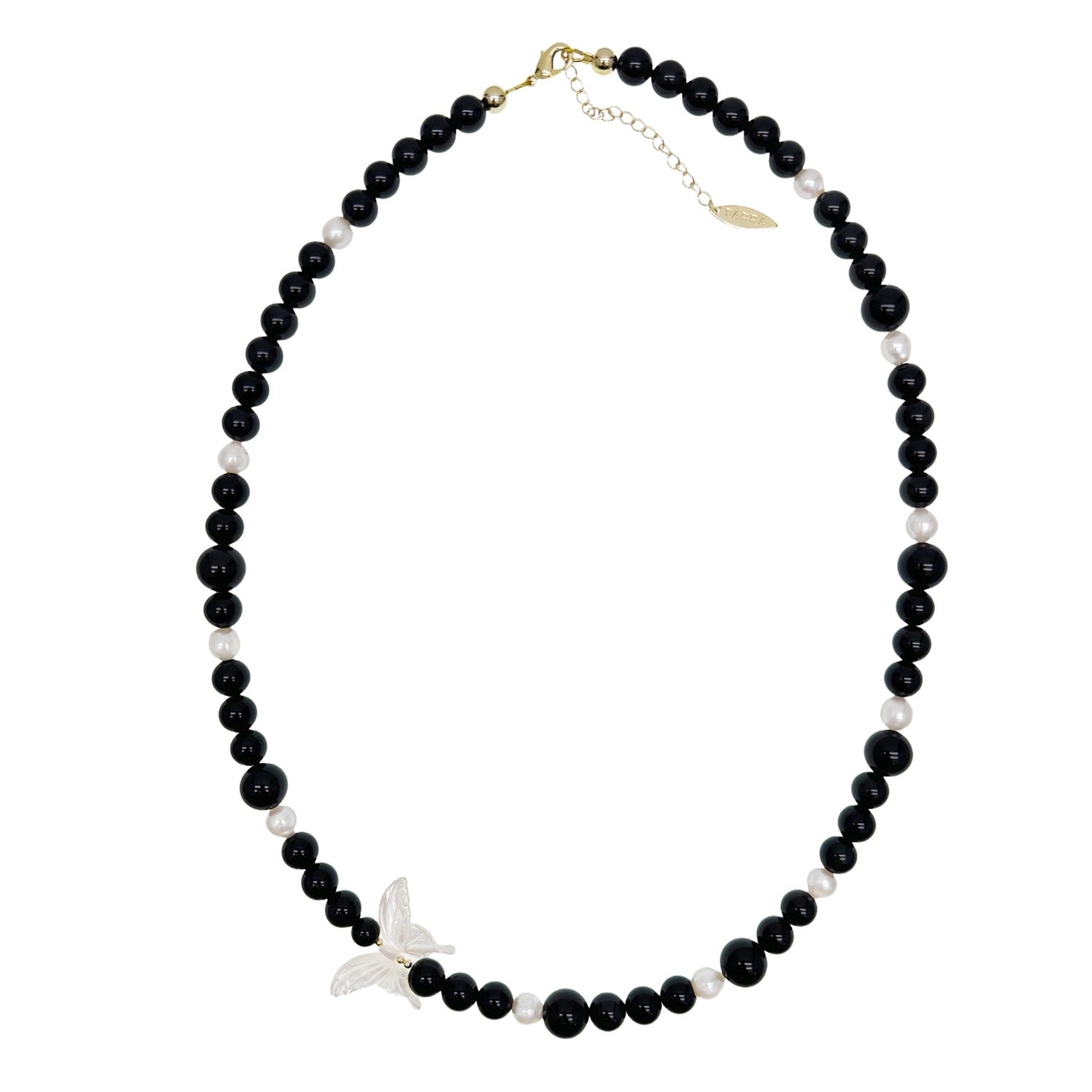 Black Obsidian With White Butterfly Charm Statement Necklace