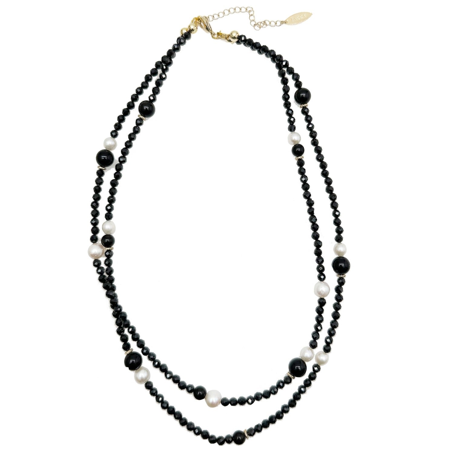 Classic Black Obsidian With White Freshwater Pearls Double Layers Necklace
