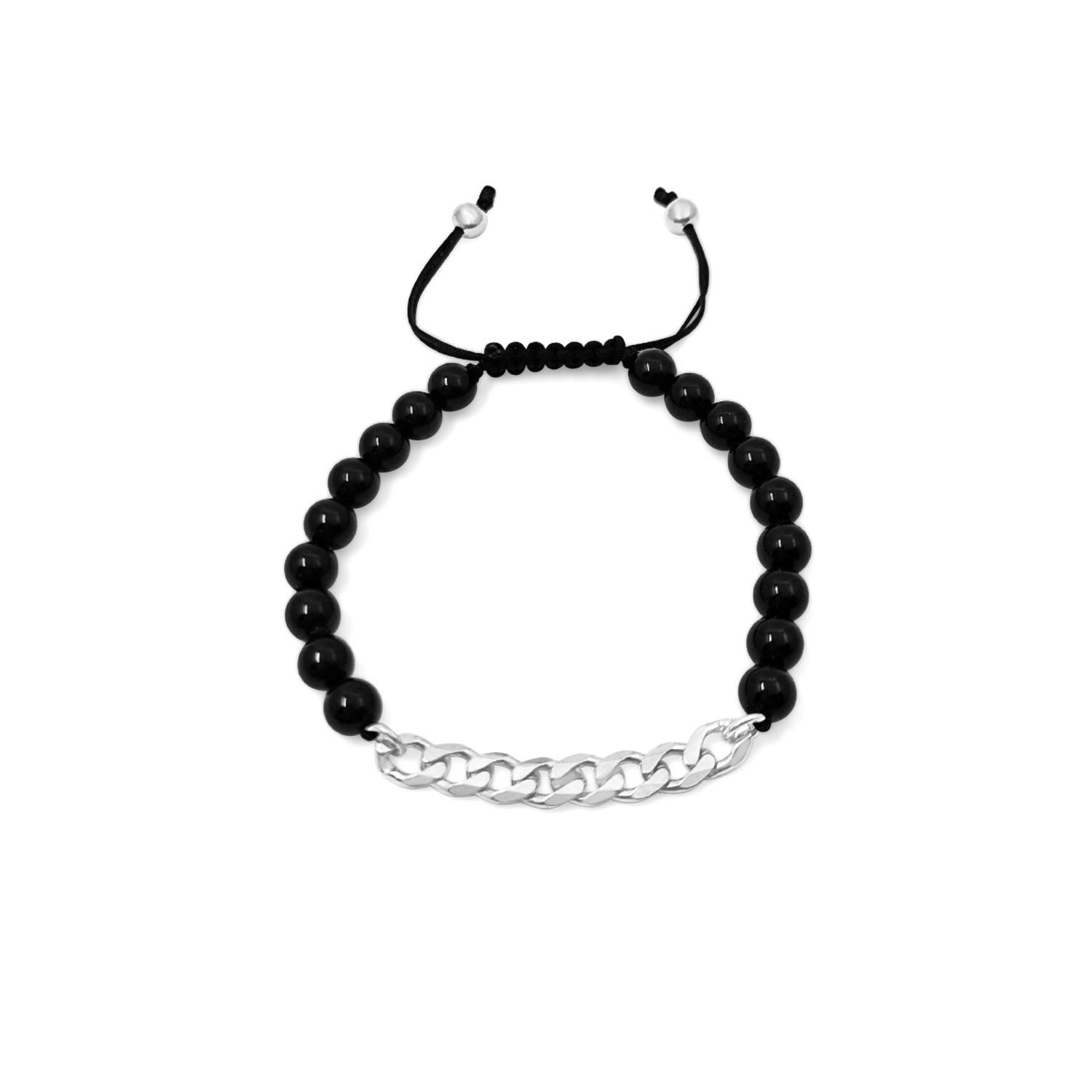 Black Onyx Beads With Curb Chain Bracelet