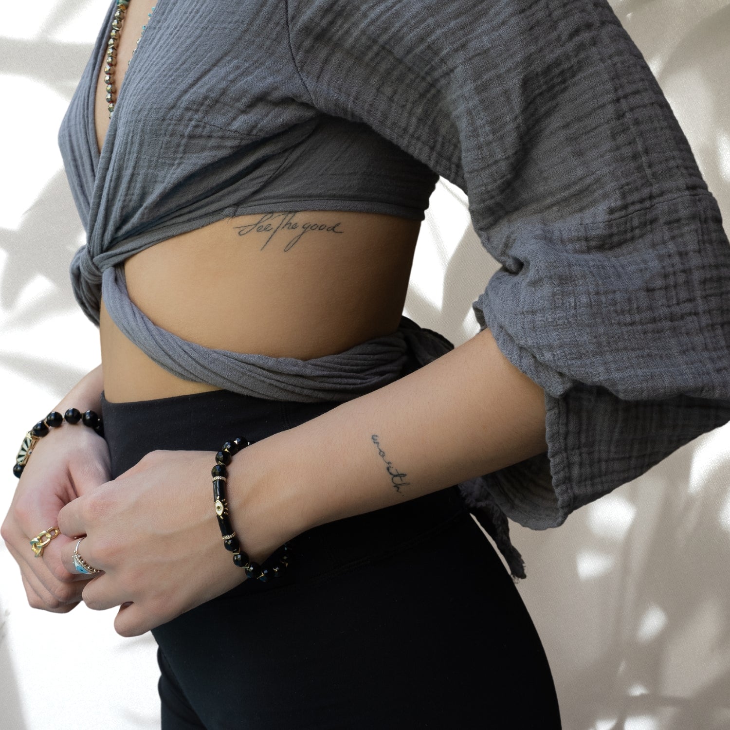 Black Onyx Stone Evil Eye Protection Beaded Bracelet - Black