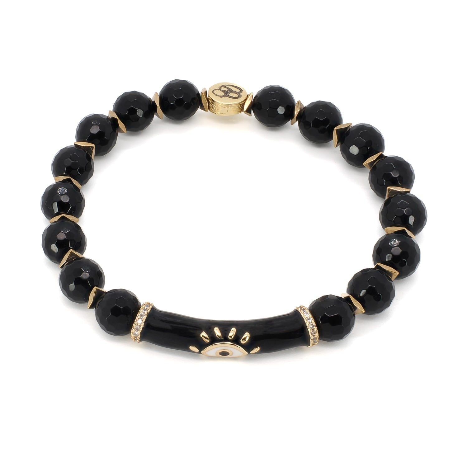 Black Onyx Stone Evil Eye Protection Beaded Bracelet - Black