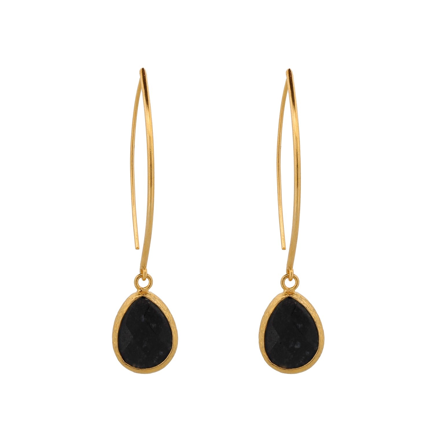Black Onyx Gemstone & Gold Dangle Earring - Black