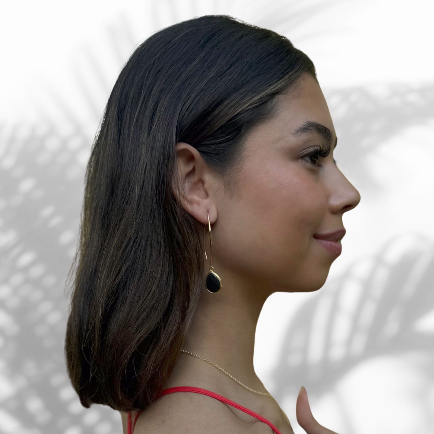 Black Onyx Gemstone & Gold Dangle Earring - Black